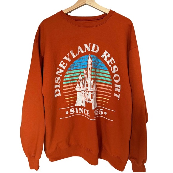Disney Other - Disney Disneyland Resort Since 1955 Orange Graphic Sweatshirt Large Retro Castle